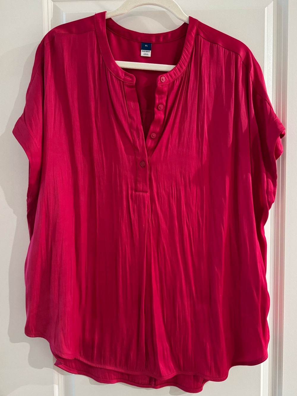 Old Navy Bright Fuchsia Short-Sleeve Henley Blouse